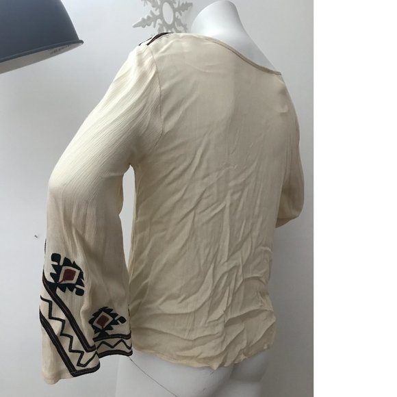 Crepe Embroidery Crochet Top Blouse Native Folk  Zara Free People? - Picture 4 of 5